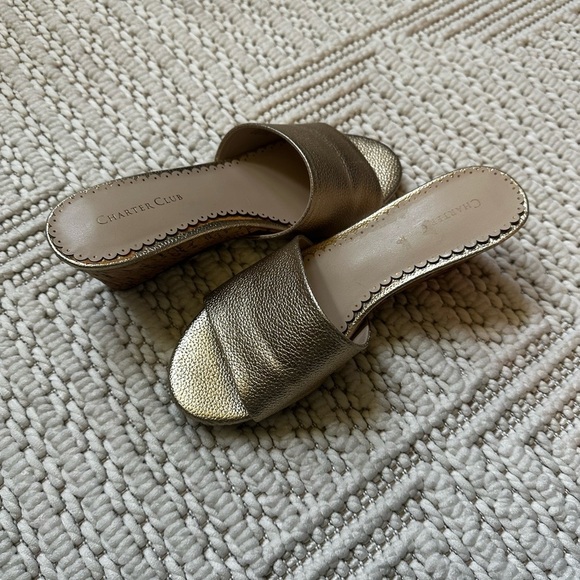 Charter Club Gold Mules Shimmery Slip-On Style - Picture 3 of 5